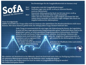 Flyer zum Juffi-Bundeslager 2014 Sommer für Abenteuer